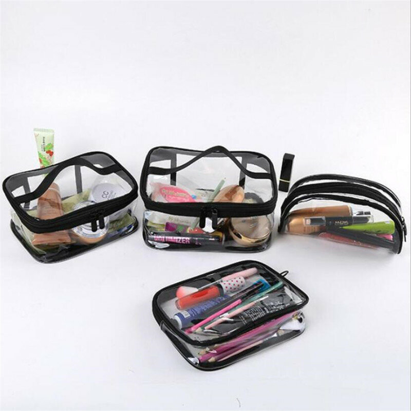 Bolsa de maquillaje de PVC transparente impermeable para mujer, caja de maquillaje de viaje con cremallera, organizador de artículos de tocador de belleza, bolsa de almacenamiento de artículos de tocador