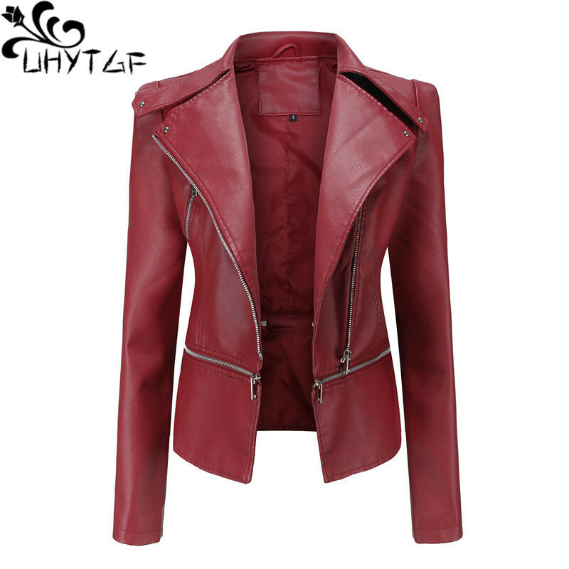 UHYTGF демисезонная кожаная куртка, женская модная Съемная куртка с подолом, высококачественное пальто из искусственной кожи, женская верхняя одежда большого размера 2755