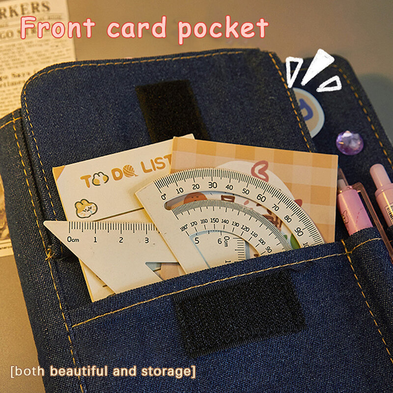 Creative Denim Notebooks, Binder Journal, Hand Ledger Diário com Bolso, Girl Notebook, Armazenamento de papelaria, Material Escolar Coreano