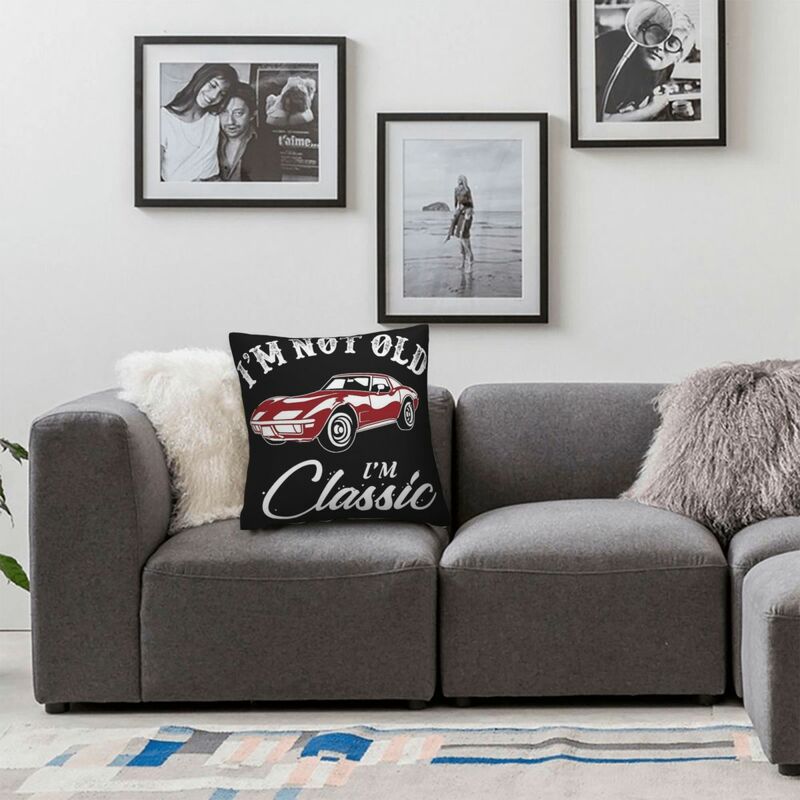 Funda de almohada cuadrada clásica Corvette para coche, decoración de cojín de poliéster, almohada cómoda para sofá del hogar