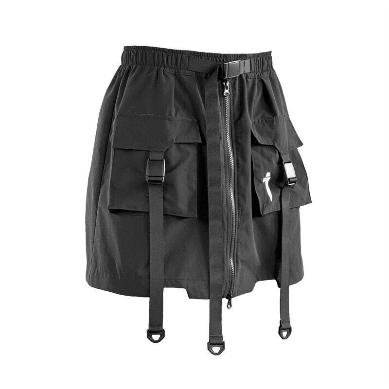 11 BYBB'S DARK 2024 Summer Short Skirts for Women Men Black Functional Ribbons Cargo Skirt Shorts Loose Streetwear Elastic Waist