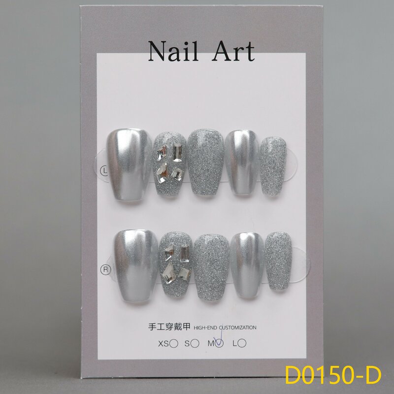 Medium Size 10pcs removeable Handmade Wearing Nail Mid length Hand Painted Fresh and Elegant Style Finished Nail Panel