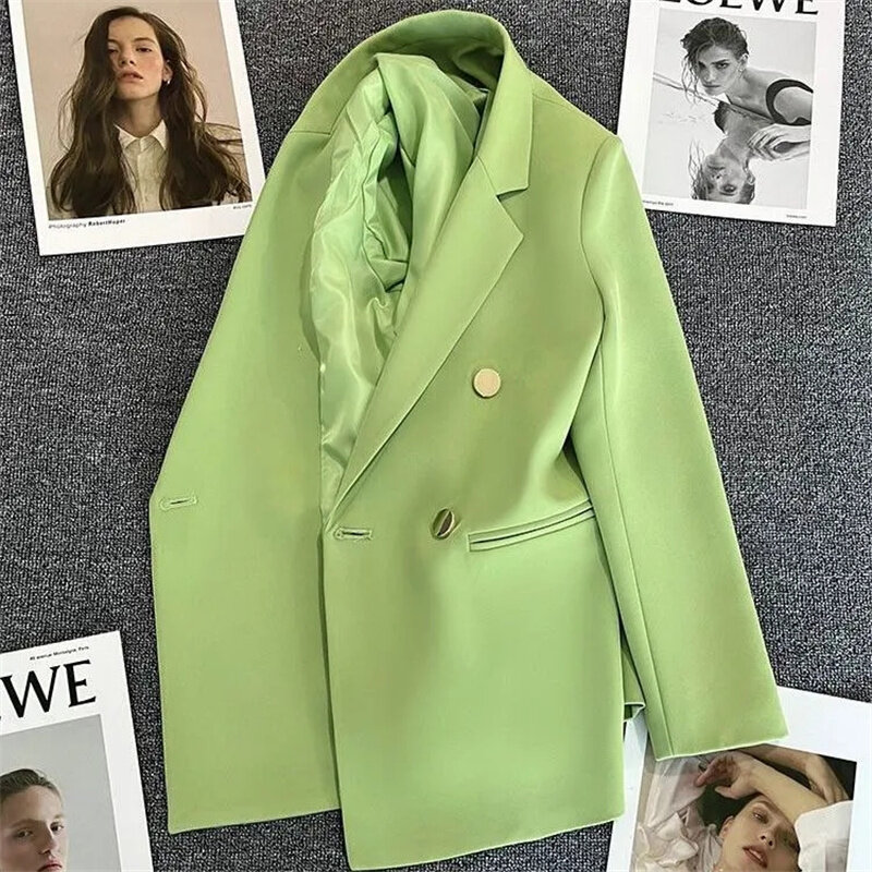 여성용 긴팔 블레이저 더블 단추 재킷, 비즈니스 작업복, 정장 코트, 여성용 겉옷, 고품질, 용수철 가을