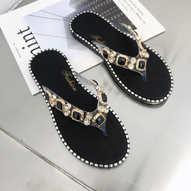 Shoes Woman Spring Summer 2023 Thong Flat Flip Flops Rhinestone Fashion Comfortable Opened Toe Luxury Sandals Women Designers