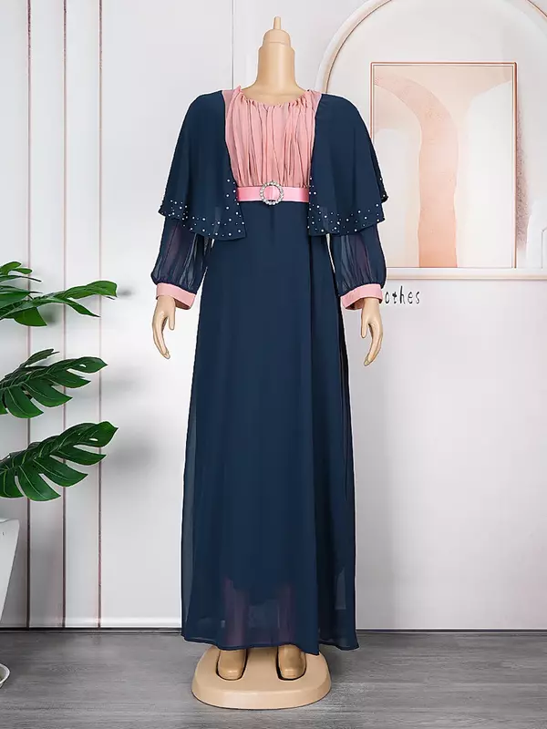 2023 Muslim Long Skirt African Women's Dress Large Size Chiffon Color Patchwork Dress S9716