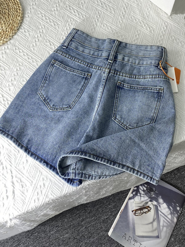 Shorts jeans largos de cintura alta para mulheres, jeans vintage feminino, streetwear casual de harajuku, moda coreana, verão, 2023