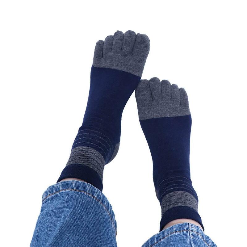Meias de cinco dedos respiráveis masculinas, confortável, desodorante, algodão, tubo médio, meias listras, casual
