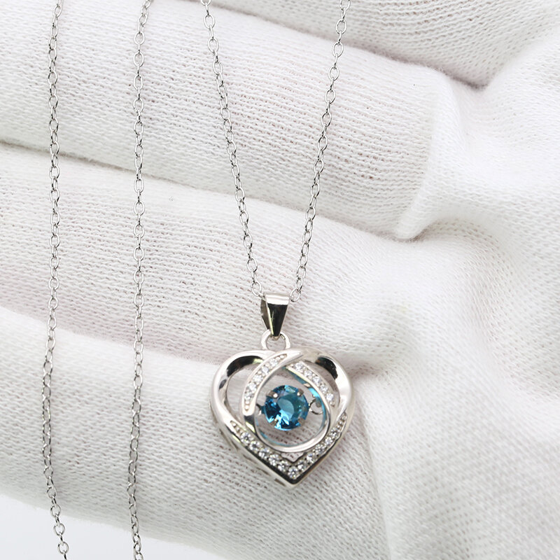 1Set Wholesale Price Aquamarine Blue CZ Gemstone 925 Silver Women Necklace