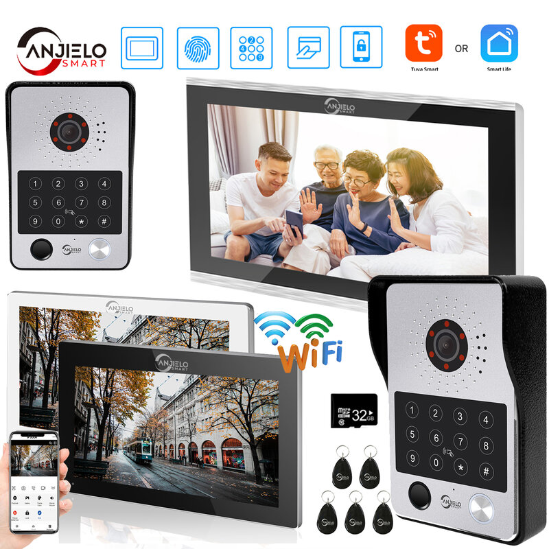 Tuya-Interphone vidéo à écran tactile avec sonnette filaire, carte d'empreinte digitale, mot de passe, interphone vidéo, 2024 pouces, 7/10 P, 1080 °, nouveau, 148