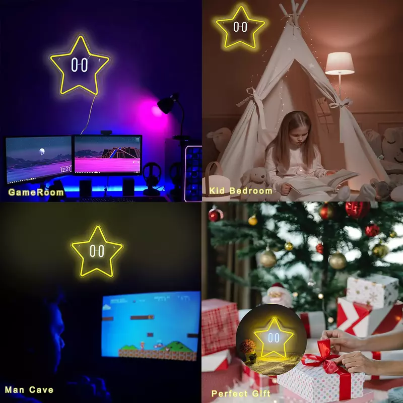 Señal de neón con forma de estrella para decoración de sala de juegos, luz Led regulable, alimentada por USB, para habitación de niños