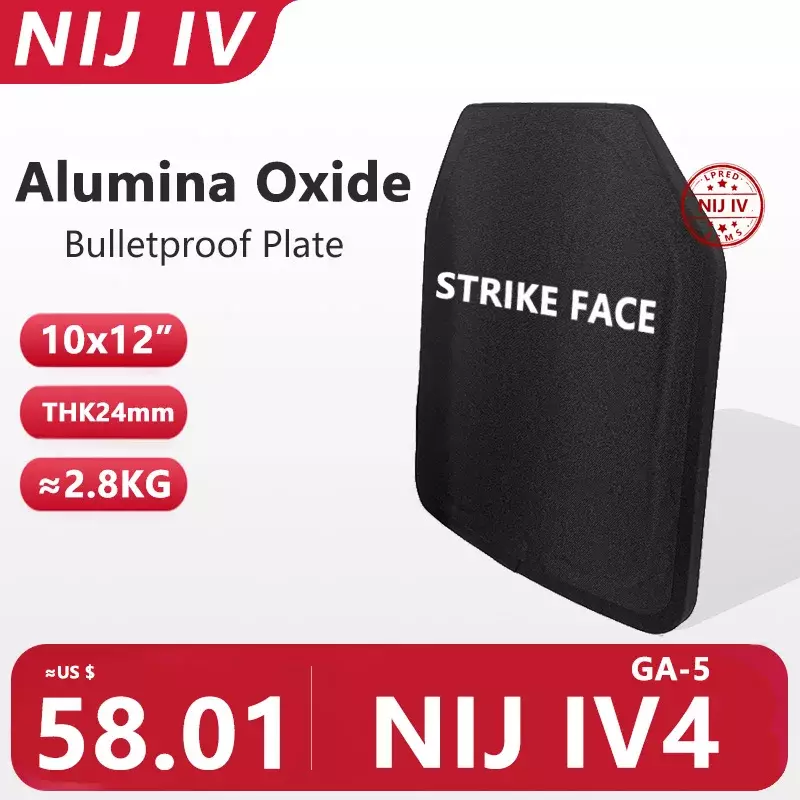 1Pcs Bulletproof Plate NIJ IV 4 Stand Alone Alumina Oxide & UHMWPE Composite Single Curve Ballistic Panel