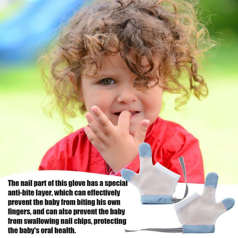 Protector de succión de pulgar antimordeduras, protector de dedo de parada transpirable, tapón de ventosa ajustable para bebé, 1 par