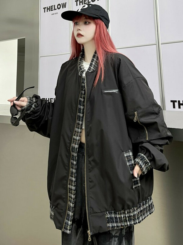 Parka perca wanita longgar gaya Jepang Harajuku jalanan tinggi sederhana Slouchy semua-cocok Hipster Chic musim gugur 2023