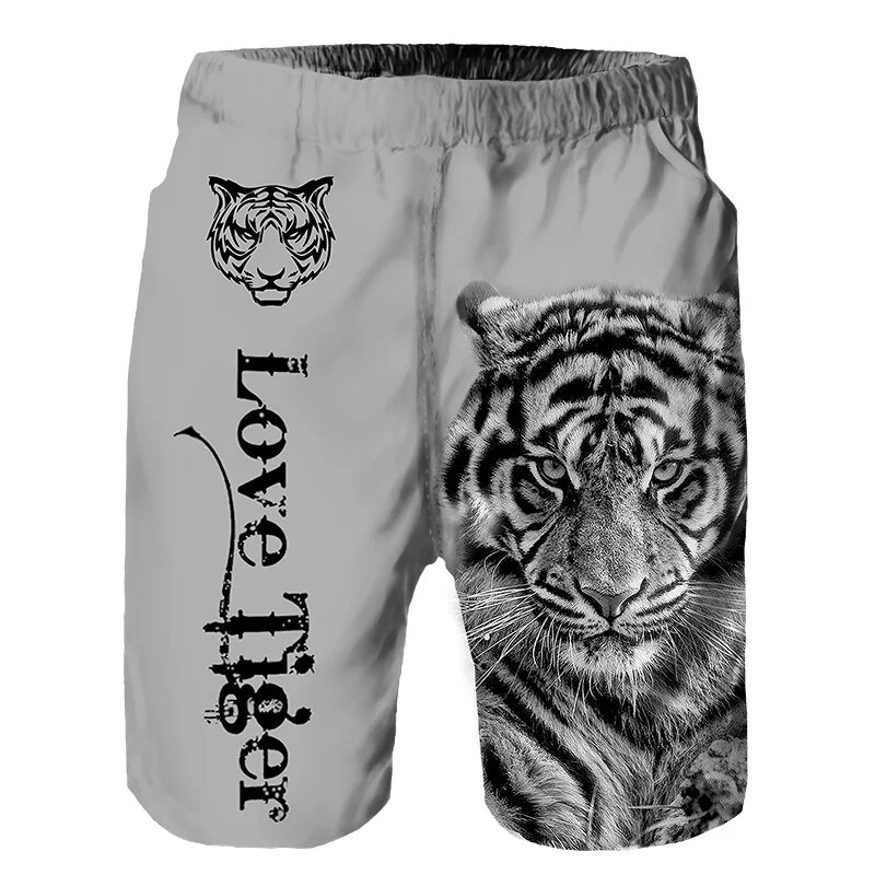 2024 Summer New Men Beach Shorts Casual Cool Animal 3d Print Tiger Short Pants Running Trunks Breathable Men Pockets Swimwear