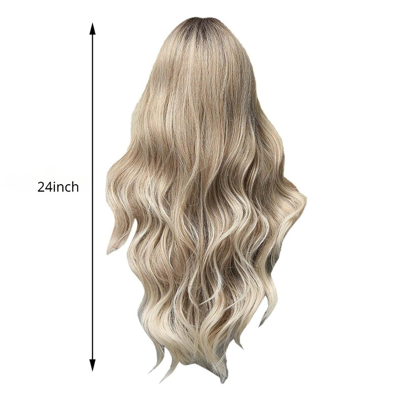 Mieszane blond 24 Cal środkowa część peruka z długimi kręconymi włosami żaroodporne włosy syntetyczne dla kobiet wyglądających naturalnie na codzienne imprezy