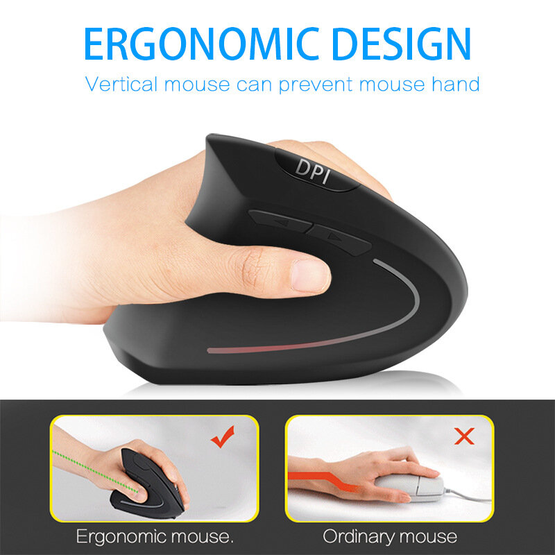 RYRA Ergonomic Vertical Mouse 2.4G Wireless Left-Handed Computer 6 Buttons 1600 DPI Mice USB Optical Mouse Gamer Mause For Lapto