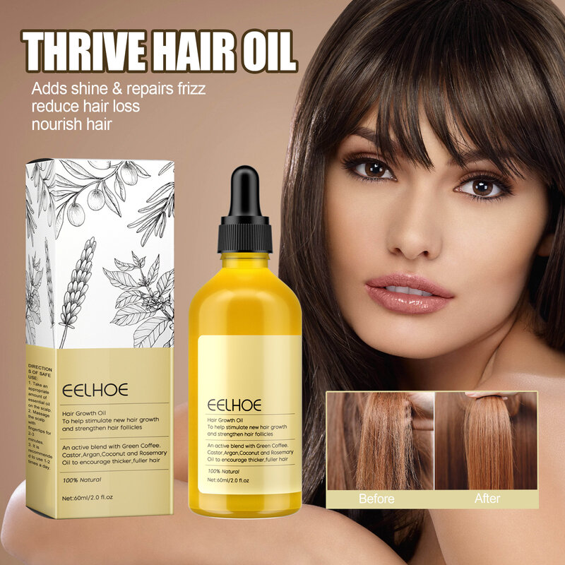 Óleo natural do crescimento do cabelo para reparar cabelos danificados, óleo essencial nutritivo, óleo anti-perda de cabelo hidratante e suave
