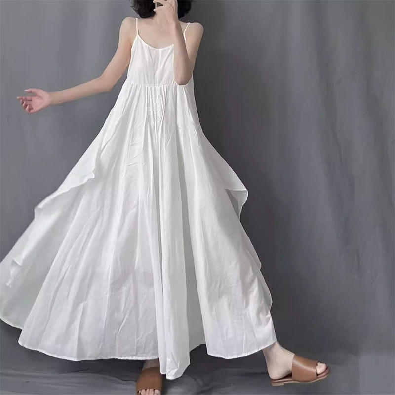 Design Art Retro Irregular Suspender Dress For Women's Summer 2024 Fashion New Temperament Sleeveless Vacation Long Dress K873