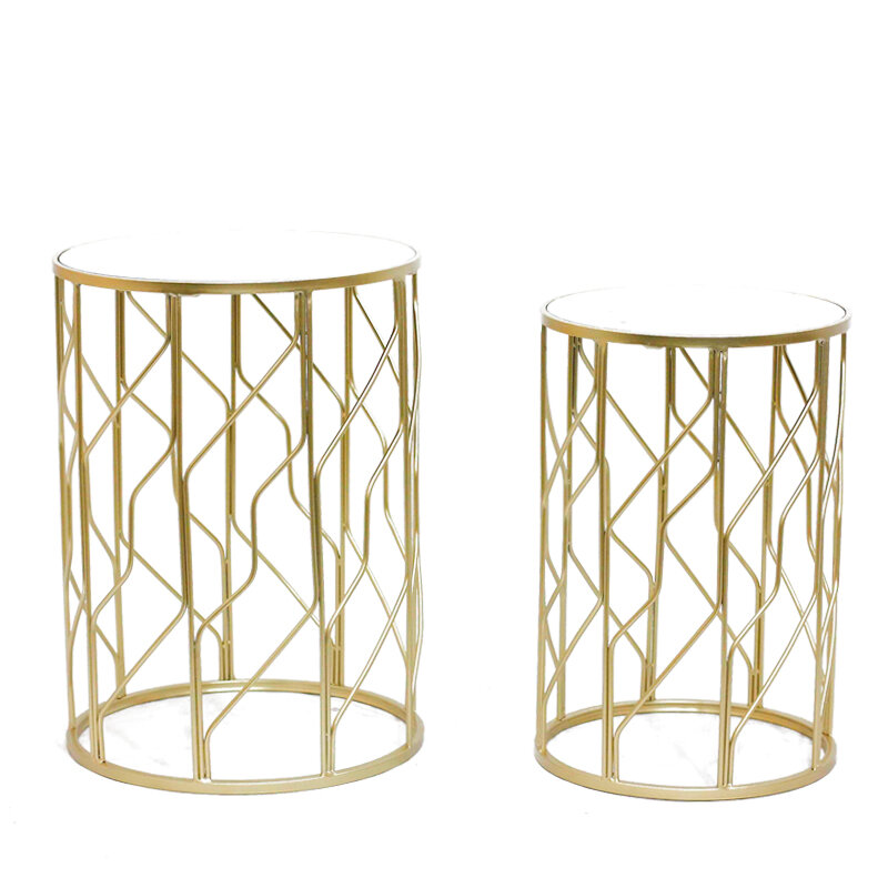 Tavolino da salotto rotondo Set tavolino oro con piano in marmo bianco o specchio