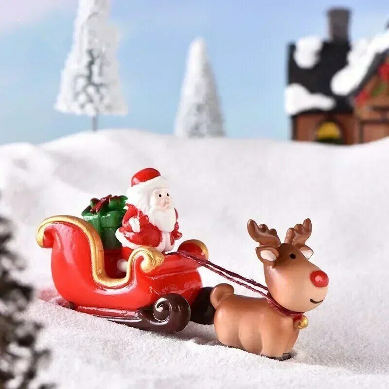 Christmas Party Home Decor Supplies Elk Snowman Sleigh Deer Car Micro Landscape Snow Decoration Locomotive Car Resin Crafts