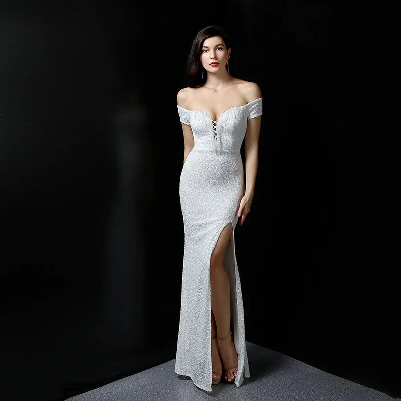 Robe de mariée sirène blanche pour femme, robe de cocktail mince, robe longue sexy, robe élégante pour femme, fête de soirée, Rh, mode