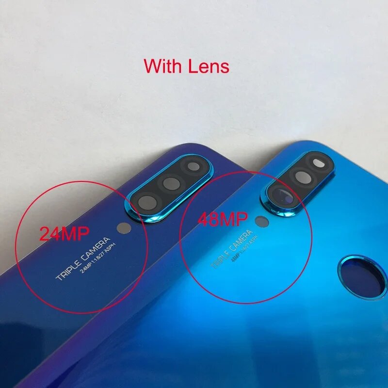 Untuk Huawei P30 Lite tutup belakang baterai pintu belakang 3D pelindung Panel kaca casing rumah perekat + pengganti lensa kamera