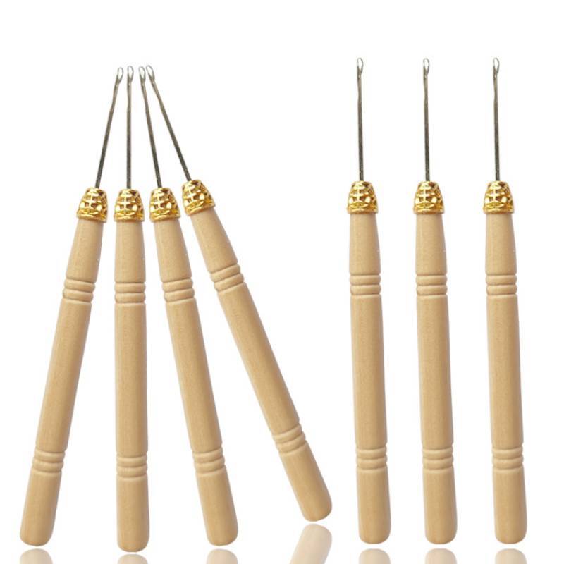 Wooden Handle Hook Needle Micro Rings Needle Micro Latch Hook Loop Needle Hair Extensions Tools Hair Hook Wig Needles