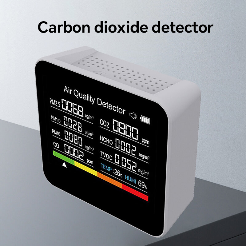 9 in 1 Kohlendioxid-Detektor Haushalt pm2.5 Formaldehyd tvoc Luftqualität prüfung Farbbild schirm 1St