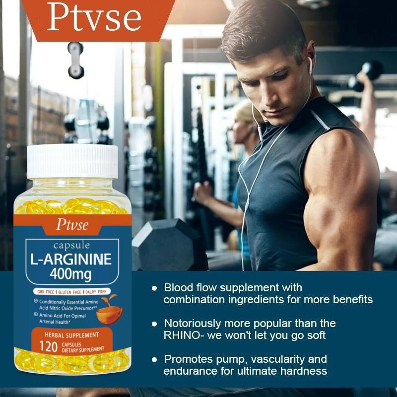 L-Arginine Capsules for Exercise Endurance Performance and Muscle Growth Improve Male Function for Man