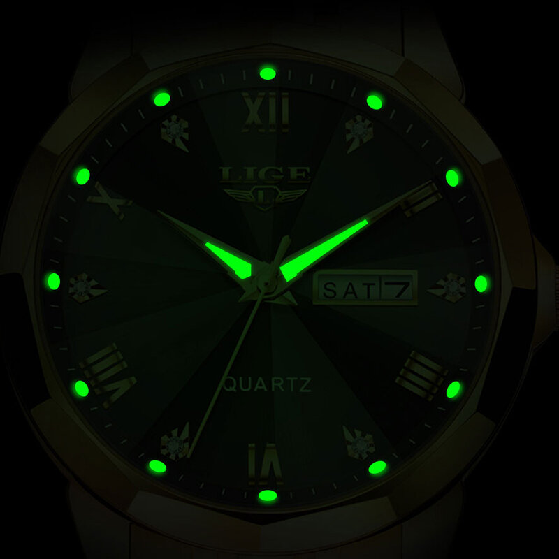 LIGE-Relógio de pulso feminino impermeável, elegante relógio de quartzo, semana luminosa, relógio feminino, moda luxo