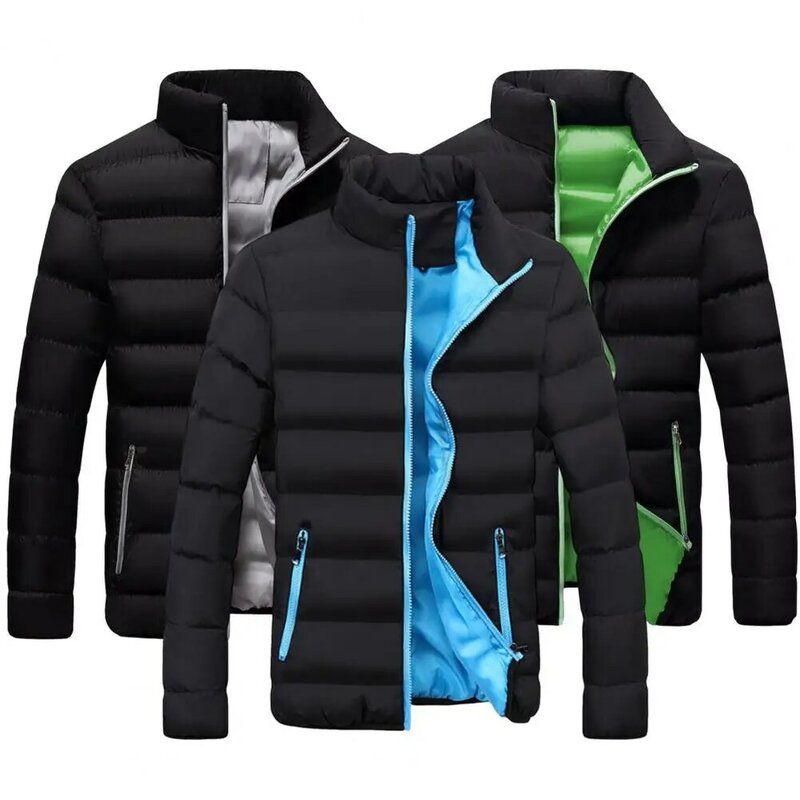 Stylowe męska kurtka Super miękkie jednolity kolor kieszenie wiatrówki bawełniane wyściełane jesienno-męski płaszcz zimowy Streetwear