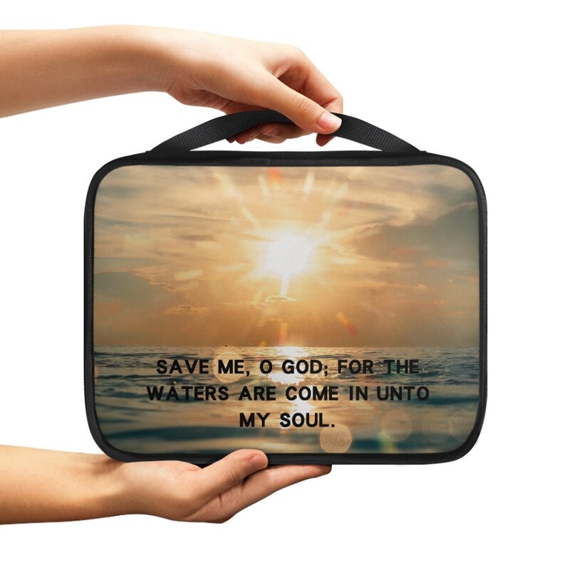 Pengaturan matahari air laut kepraktisan ritsleting dan pegangan dipersonalisasi Alkitab penutup cetak tas jinjing penyimpanan pelindung tas untuk wanita