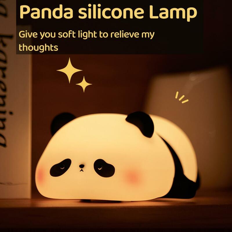 โคมไฟซิลิโคนรูปสัตว์แพนด้าน่ารักควบคุมการสัมผัสกลางคืนพร้อมด้วยตัวจับเวลา lampu hias แพนด้าหรี่แสงได้สำหรับเรือนเพาะชำข้างเตียง