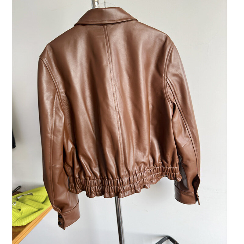 Korean Autumn Fashion Women High Quality Brand New Designer Genuine Leather Jackets Short Coat F247