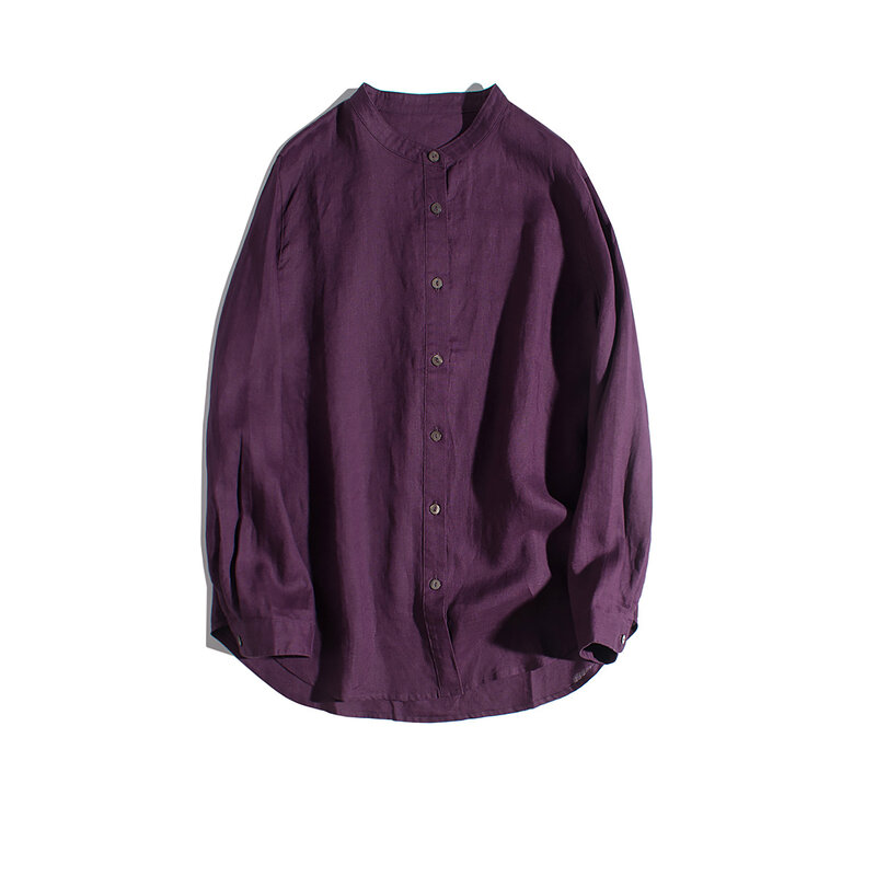 Camisa holgada informal de manga larga para mujer, cuello redondo, color sólido, primavera y verano