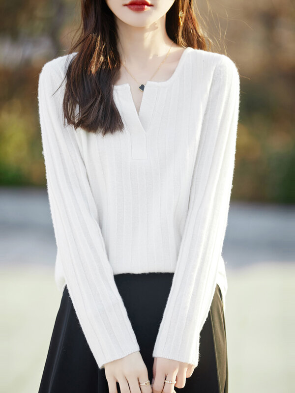 Aliselect primavera autunno donna maglione con scollo a v manica lunga Pullover 100% lana Merino Cashmere maglieria abbigliamento femminile Grace Tops