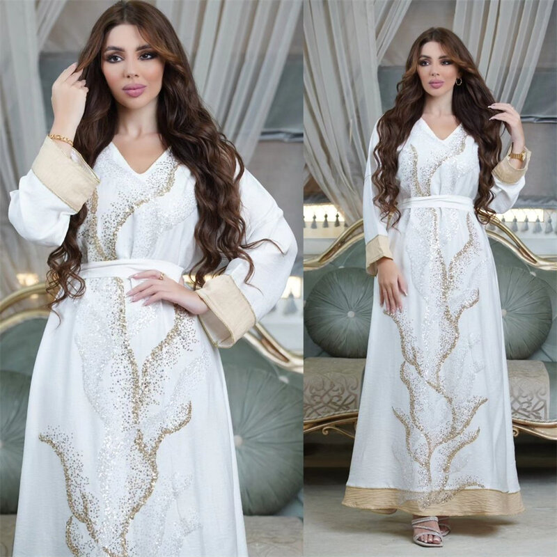 Dubai baju mewah Vintage payet bordir Abaya gaun Arab Maroko lengan panjang Muslim Ramadan Jalabiya Dubai Turki