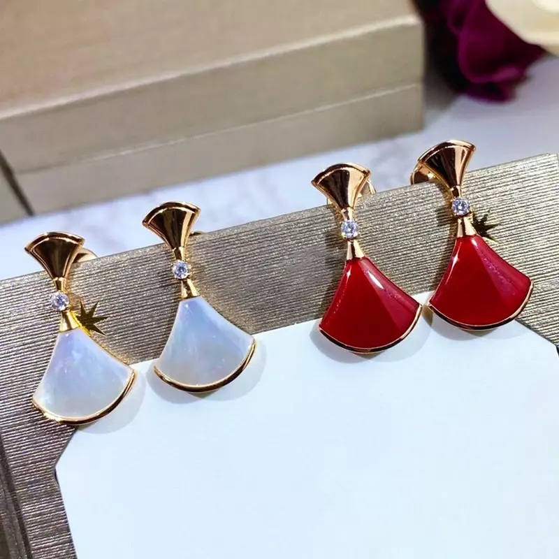 Classic Design S925 Pure Silver Natural Agate Skirt Earrings for Women's Versatile Fashion Luxury Brand Jewelry