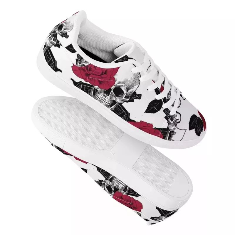 Różowe wzór czaszki męskie płaskie buty sneakersy ze skóry PU Zapatos Mujer jesienna marka projektuje Dropshipping