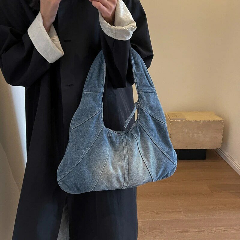 حقيبة نسائية من الدنيم بالأسى ، حقيبة كتف واحدة للسيدات ، حقيبة هوبو عصرية ، حقيبة تحت الإبط ، موضة جديدة ، حقيبة يد