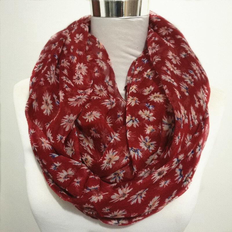 Fashion Chrysanthemum print infinity scarf for women viscose lady hijab scarves Women's loop scarf flower shawl in church