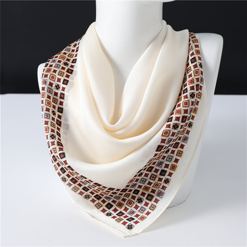 Lenço de pescoço de escritório de impressão de luxo para mulheres de seda quadrado xales senhora envolve sólida foulard pequena faixa de cabelo 70*70cm