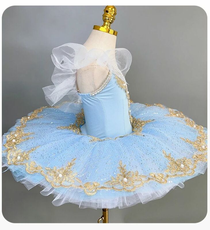 Ballet profissional com lantejoulas tutu para meninas, vestido de bailarina infantil, traje de dança Lago dos Cisnes, roupas panquecas
