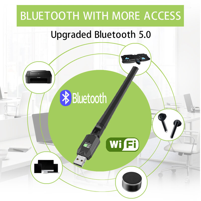 Optfocus 600Mbps Usb Bluetooth 5.0 Ac Wifi Adapter 2 In 1 Voor Pc Bt Wifi5 2.4G 5G 5dbi Dongle Usb Draadloze Wifi Ontvanger Para Pc