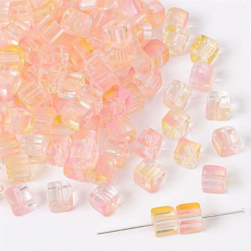 Manik-manik kaca DIY dengan kubus gula transparan berwarna membuat gelang aksesoris perhiasan DIY manik-manik gula kubus