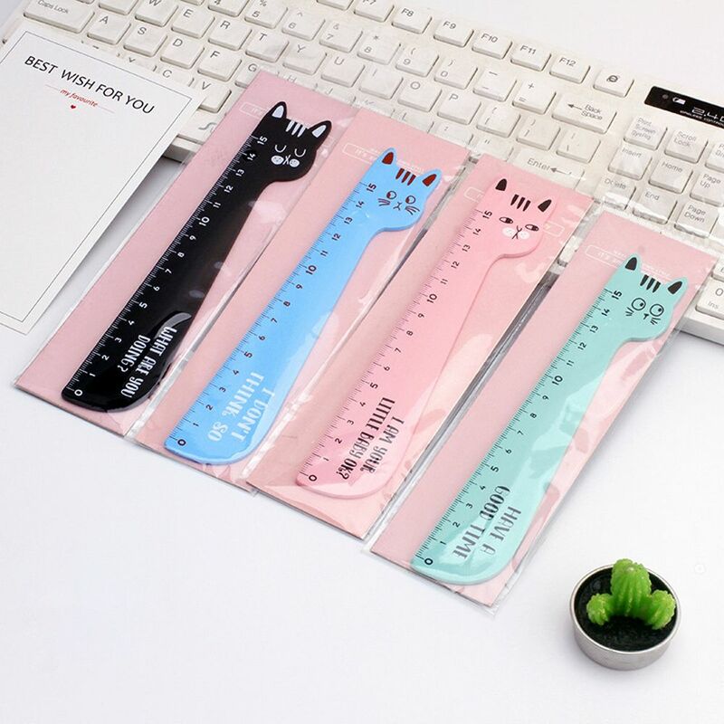 Gift Office Tool Drafting Supplies Student Stationery Wooden Ruler Animal Cat Shape Cartoon Ruler Straight Ruler