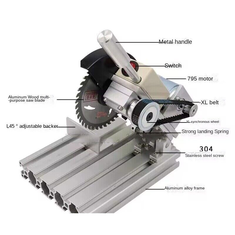 Mini sierra de mesa con Motor 250, máquina de corte de Metal, carpintería, 24V, eléctrica, Circular, aluminio, 795 W