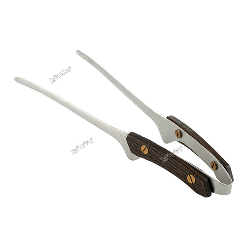 24cm/9.4in Camping Picnic BBQ Tongs 304 Stainless Steel Barbecue Grill Tongs Clip Heat Insulation Wooden Handle Cook Tong