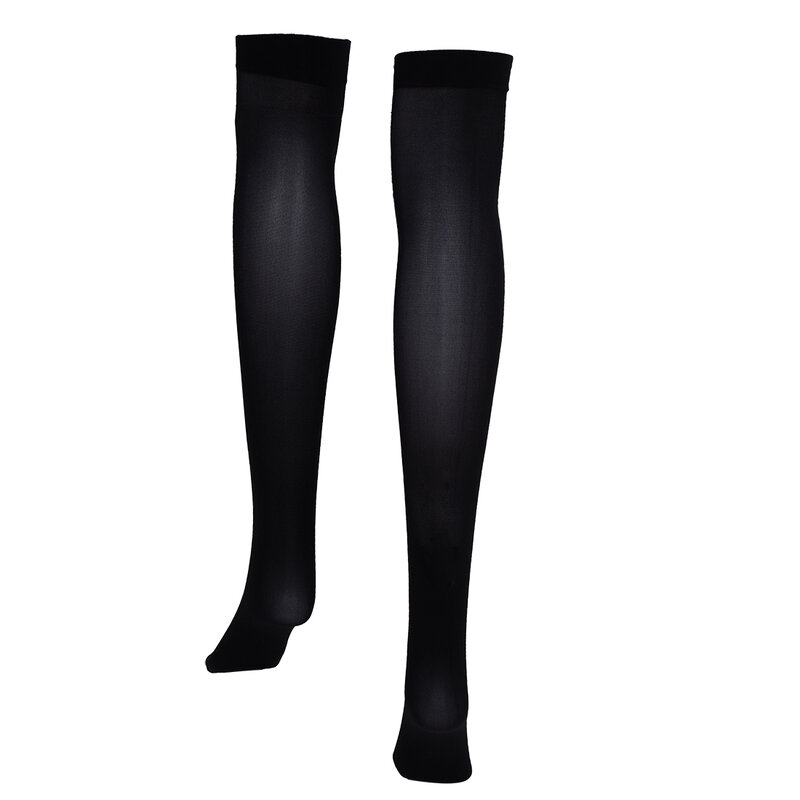 Par de medias negras por encima de la rodilla de diseño Simple de moda para mujer, Color sólido