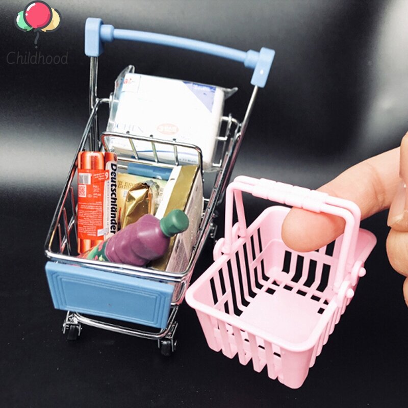1Pc Mini Shopping Basket Pretend Play Toys Kids Mini Supermarket Shopping Hand Basket Model Doll House Miniature Furniture